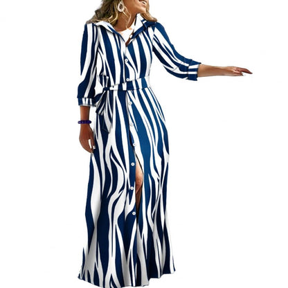 JuliaFashion - 2024 Striped Print Maxi Dress for Women