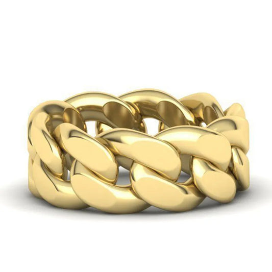 JuliaFashion-Chunky Cuban Chain Gold Plated Ring