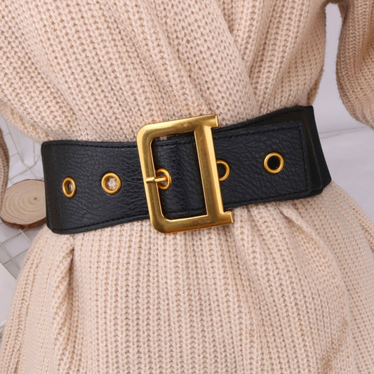 JuliaFashion - 2024 Women High Quality Elastic Wide Cummerbunds Stretch Cinturon Mujer Dress Sweater Waistband