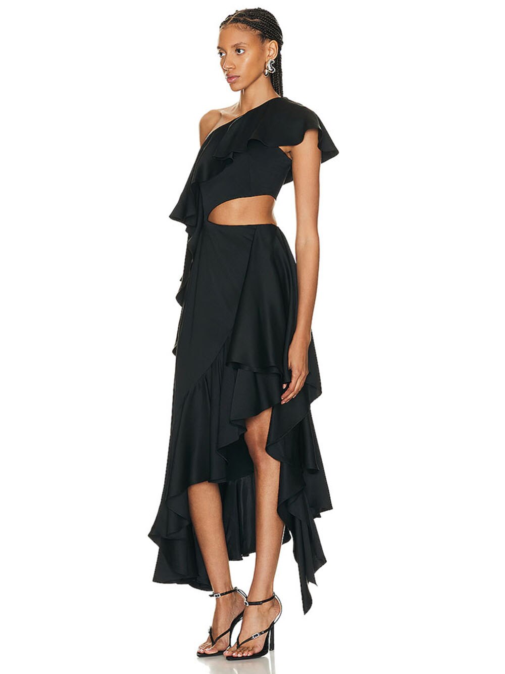 JuliaFashion-Asymmetric Ruffled One Shoulder Cutout Dress