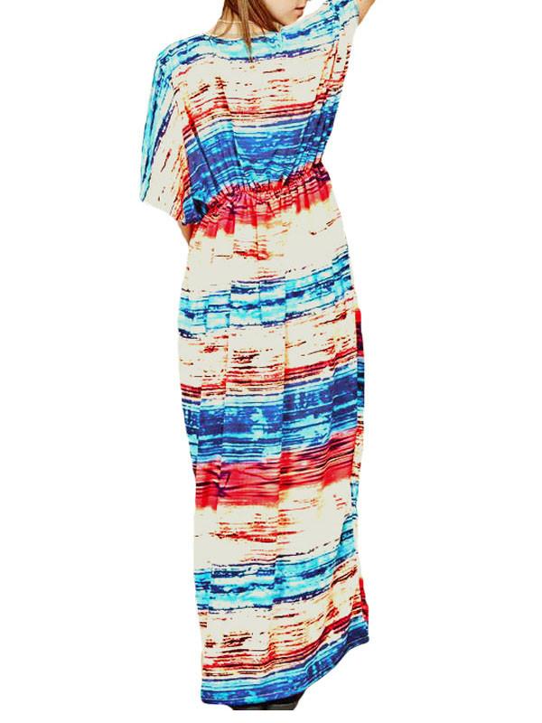 JuliaFashion-Multicolored Tie Dye Print Kaftan Maxi Dress