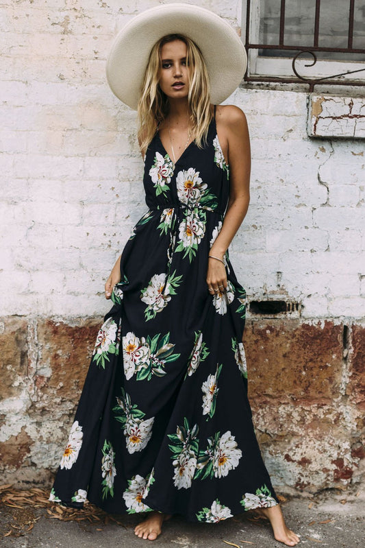 JuliaFashion - 2024 The Floral Touch Plunging Neck Maxi Dress