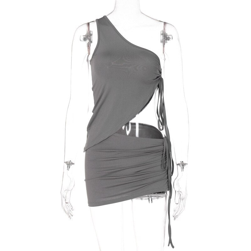 JuliaFashion-Black One-Shoulder Party Night Club Mini Cutout Dress
