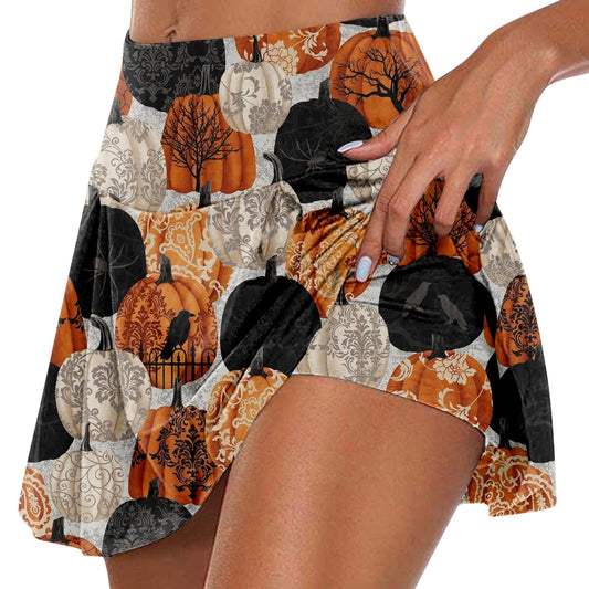JuliaFashion-Halloween Pumpkin Head Printed Party Skirt