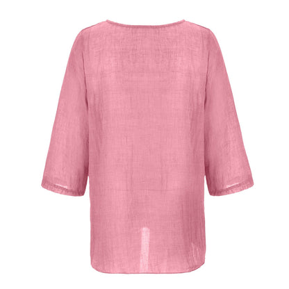 JuliaFashion - 2024 Women's V-Neck Long Sleeve Tunic Shirts Loose Casual T Shirt