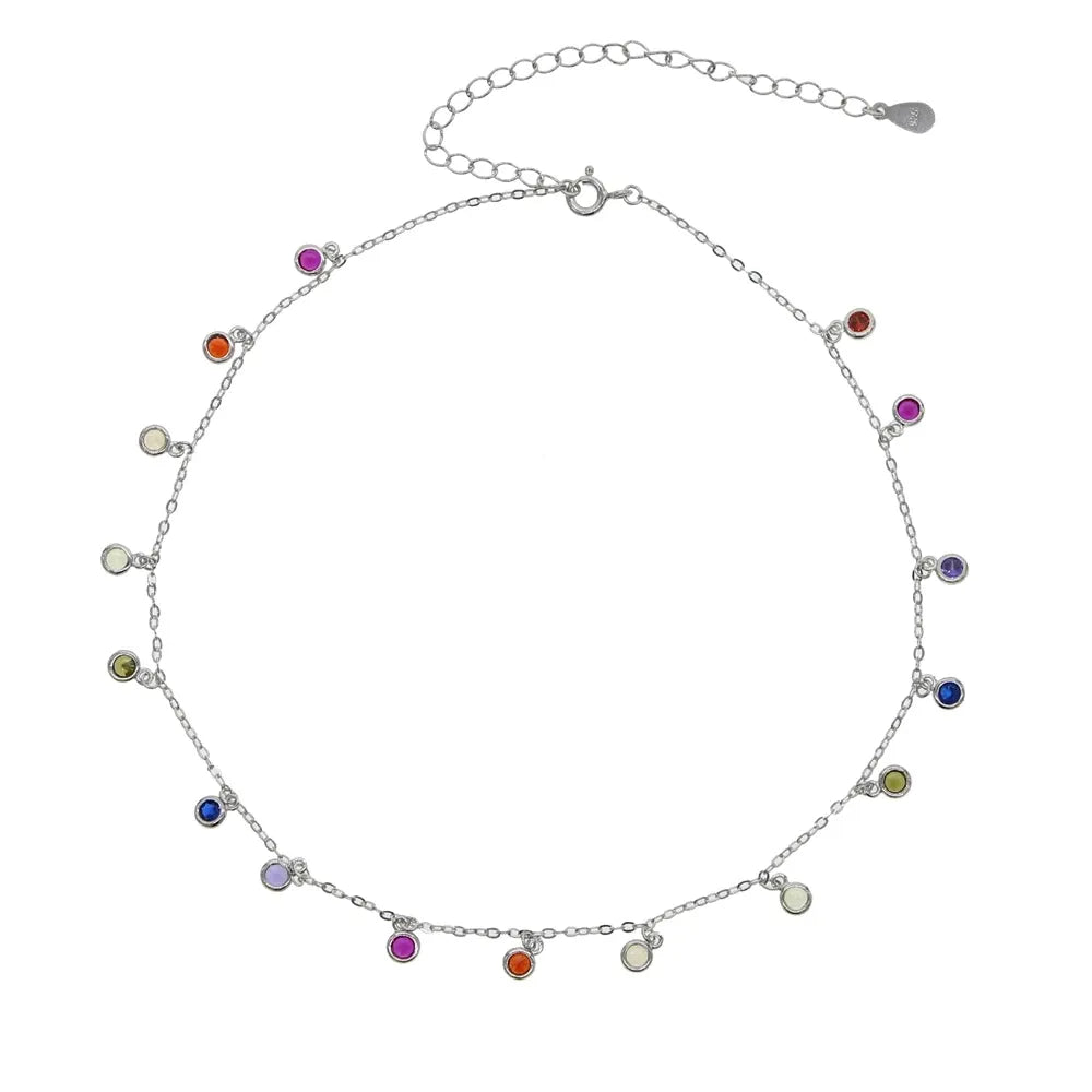 JuliaFashion - 2024 Rainbow CZ Delicate Silver Charm Necklace
