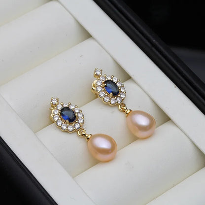 JuliaFashion-Gold-Plated Freshwater Pearl Drop Earrings