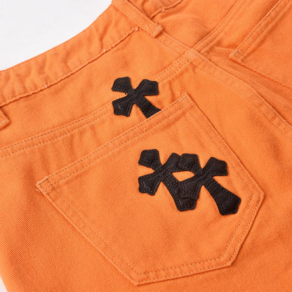 JuliaFashion - 2024 Sifreyr Cross Embroidery Orange Jeans Women Low Waist Straight Streetwear Casual Baggy Jeans