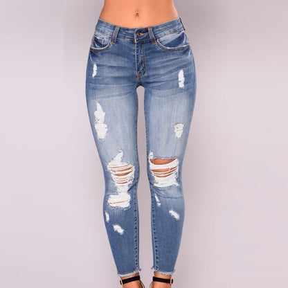 JuliaFashion - 2024 Women's Stretchy Ripped Jeans Butt Lifting Distressed Denim Pants with Pockets Destroyed Pencil Jean