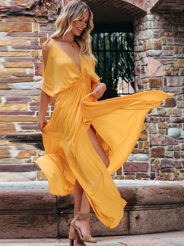 JuliaFashion - 2024 Summer Elegant Solid Color Beach Wear Maxi Dresses
