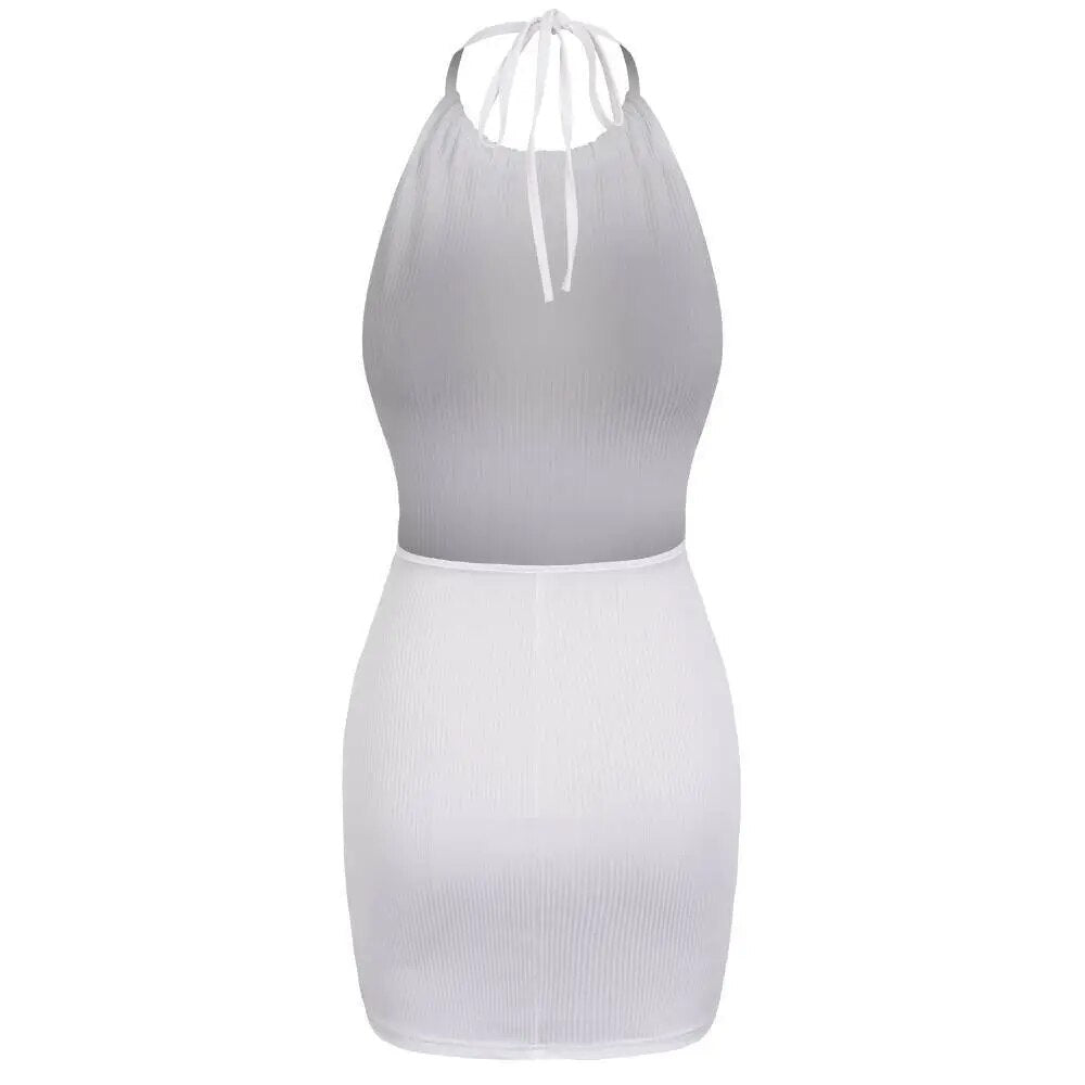JuliaFashion-Elegant White Halter Bodycon Dress