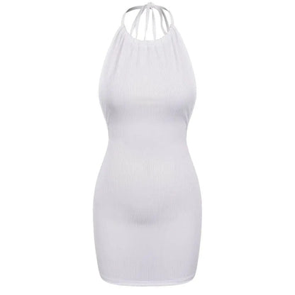 JuliaFashion-Elegant White Halter Bodycon Dress