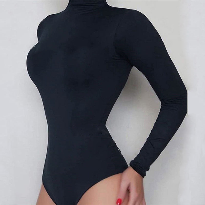 JuliaFashion - 2024 Womens Sexy Solid Turtleneck Slim Bodycon Bodysuit