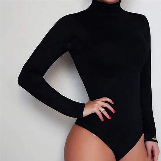 JuliaFashion - 2024 Womens Sexy Solid Turtleneck Slim Bodycon Bodysuit