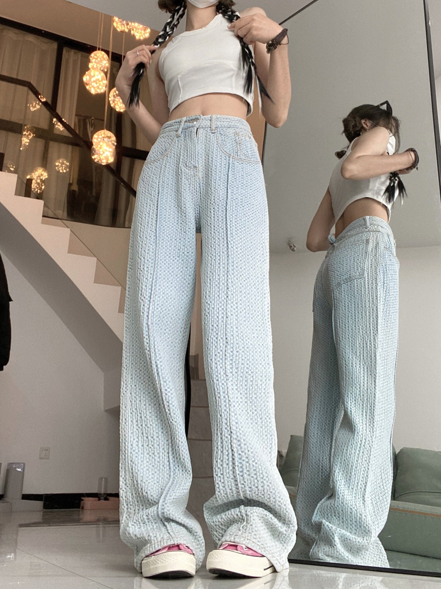 JuliaFashion - 2024 SURMIITRO Spring Casual Boyfriend Jeans Women Korean Fashion Loose High Waist Pants