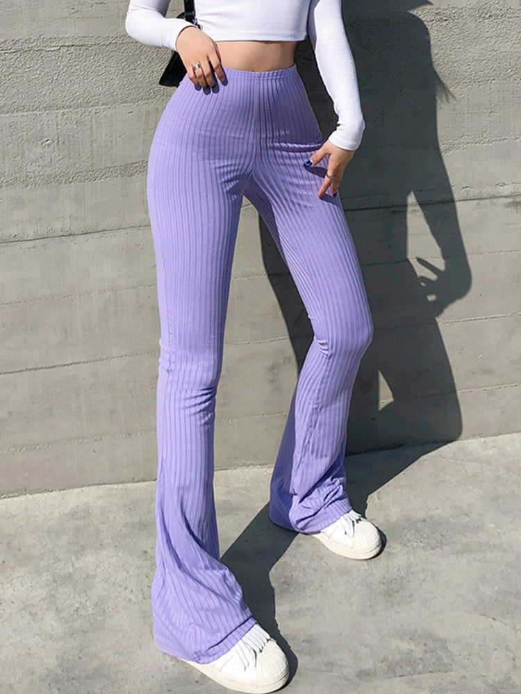 JuliaFashion - 2024 Streetwear Slim High Waist Capris Sexy Bell Bottom