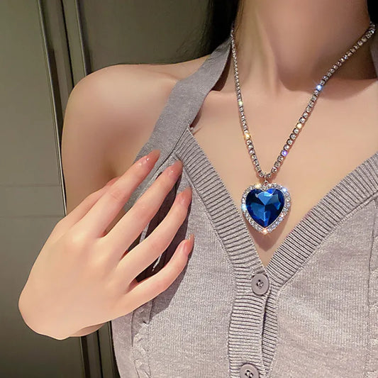 JuliaFashion-Blue Crystal Heart of Ocean Necklace