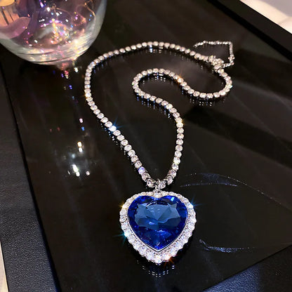 JuliaFashion-Blue Crystal Heart of Ocean Necklace