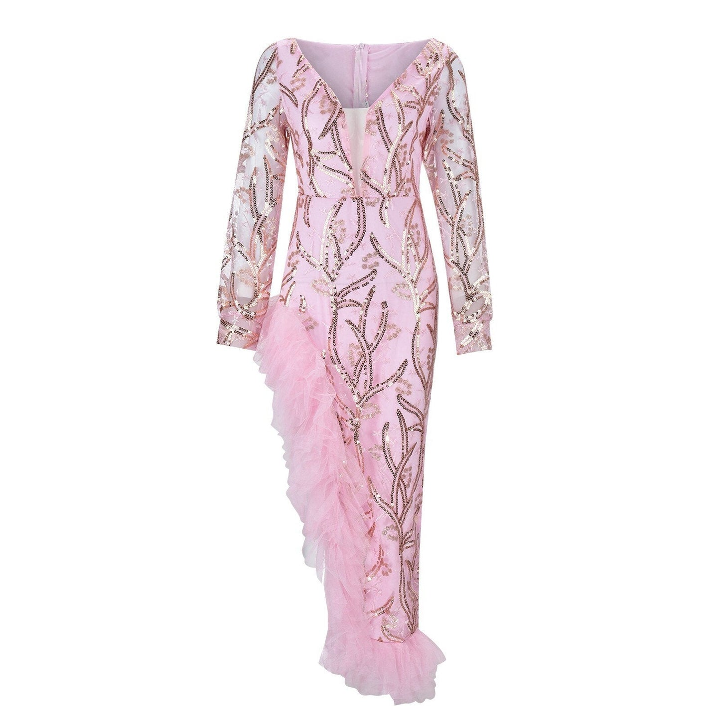 JuliaFashion-Elegant Pink Sequins Maxi Dress