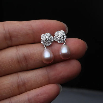 JuliaFashion - 2024 Vintage Silver Flower Pearl Earrings