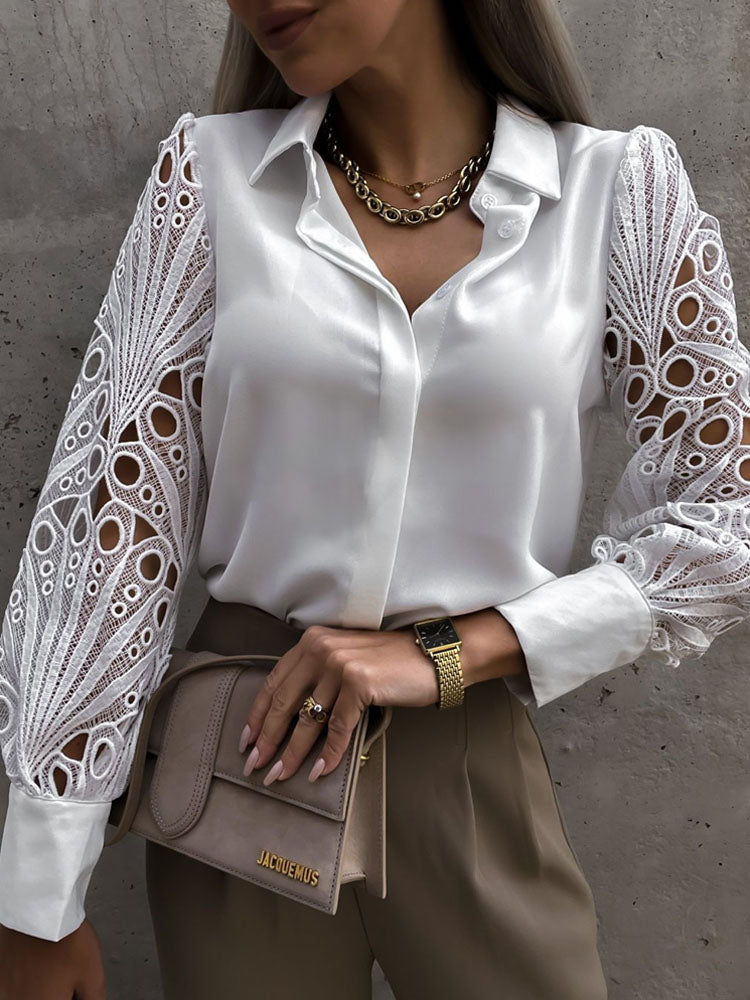 JuliaFashion - 2024 Women Vintage Button Up Shirts Top Long Sleeve Mesh Tops