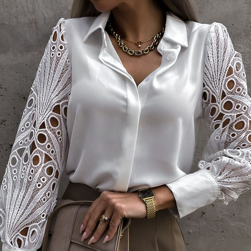 JuliaFashion - 2024 Women Vintage Button Up Shirts Top Long Sleeve Mesh Tops