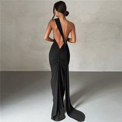 JuliaFashion-Elegant Sleeveless Halterneck Cutout Maxi Dress