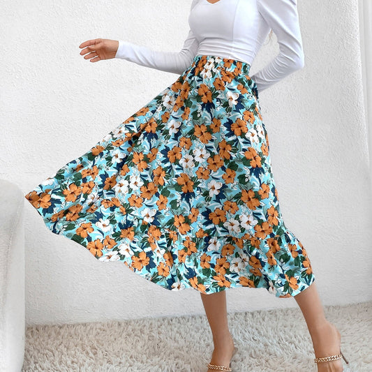JuliaFashion-Bohemian Geometric Print High Waist A-line Skirt