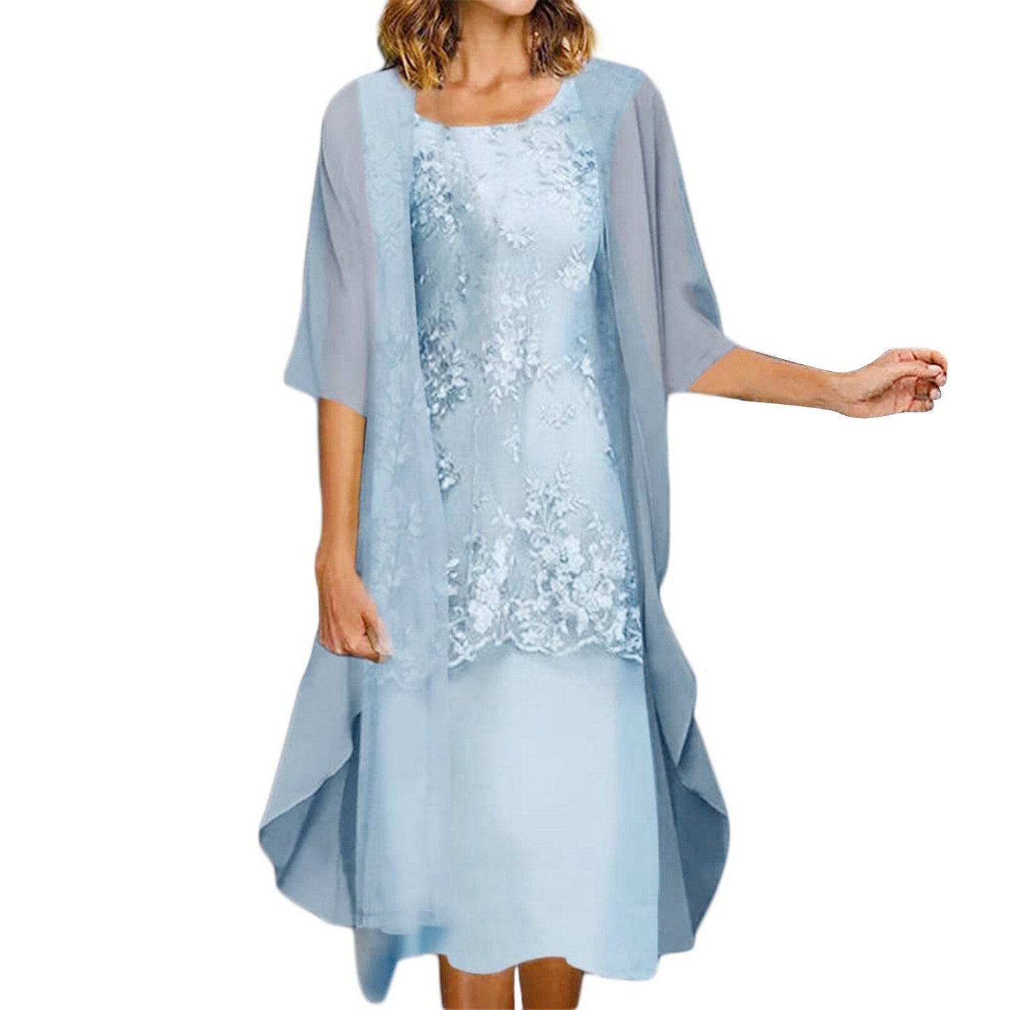 JuliaFashion - 2024Vintage Lace Printed Festive Bridesmaid Midi Dress