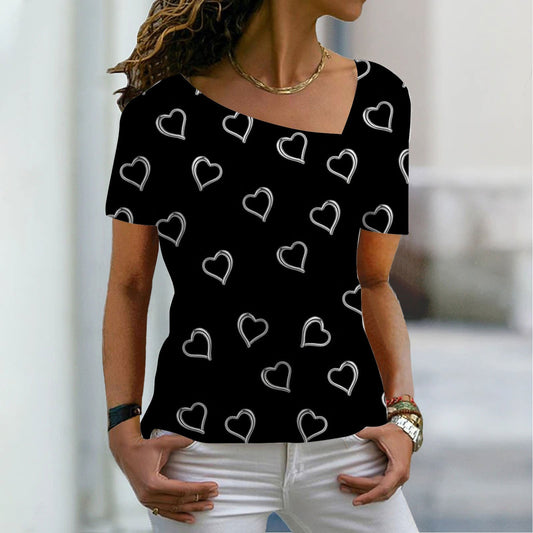 JuliaFashion - 2024 Women's Casual Loose Short Sleeve Printed Short Sleeve T-Shirt