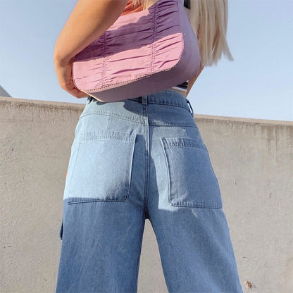 JuliaFashion - 2024 Women's High Waist Baggy Jeans Washed Flap Big Pocket Straight Wide Leg Denim Pants Streetwear