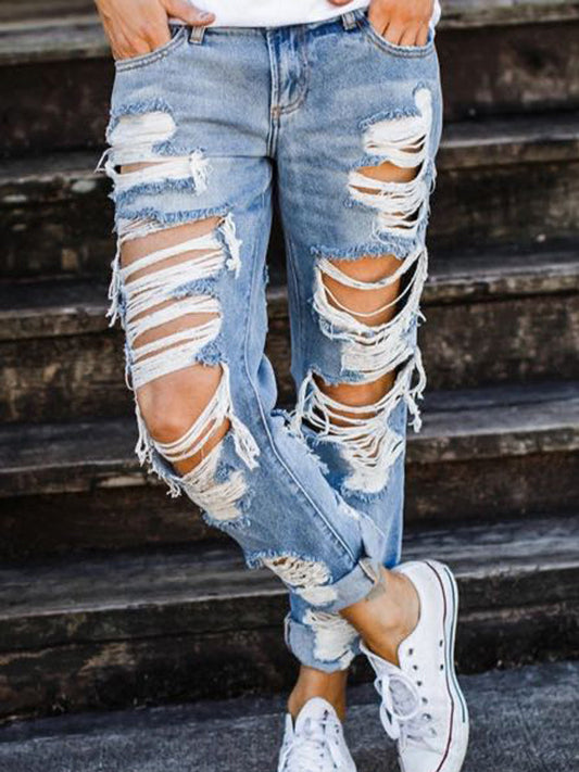 JuliaFashion - 2024 Women's Jeans Loose Street Casual Washed Blue Pants