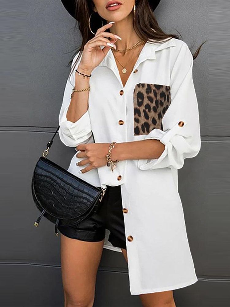 JuliaFashion - 2024 Women's Patchwork Leopard Shirts Long Sleeve Tunic