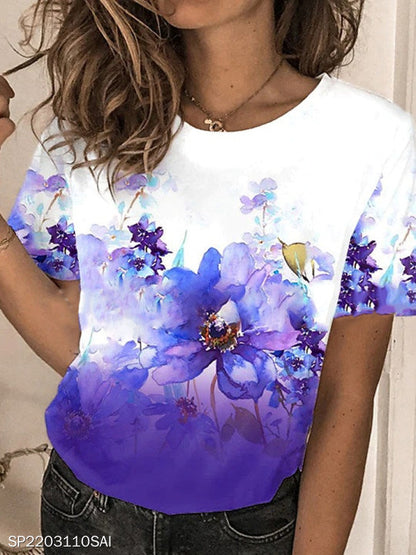 JuliaFashion - 2024 Women's Casual Floral Short-sleeved Round Neck T-shirt