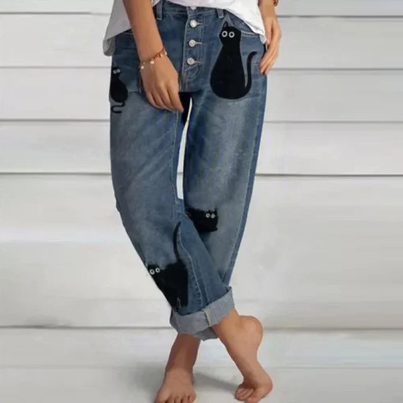 JuliaFashion - 2024 Women's Print denim Trousers Casual Wide Leg Jeans
