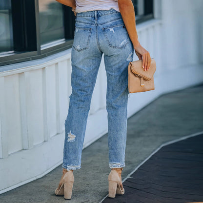 JuliaFashion - 2024 Women's Mid-Rise Jeans Ripped Street Denim Trousers