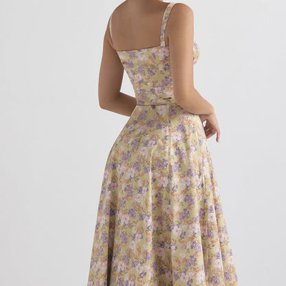 JuliaFashion - 2024 Vintage Floral Print A-line Midi Dress