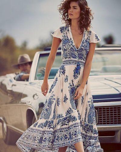 JuliaFashion-Anatolian Vibes White-Blue Midi Dress