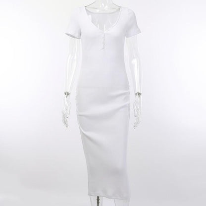 JuliaFashion - 2024 Short Sleeve Knitted Bodycon Midi Dress
