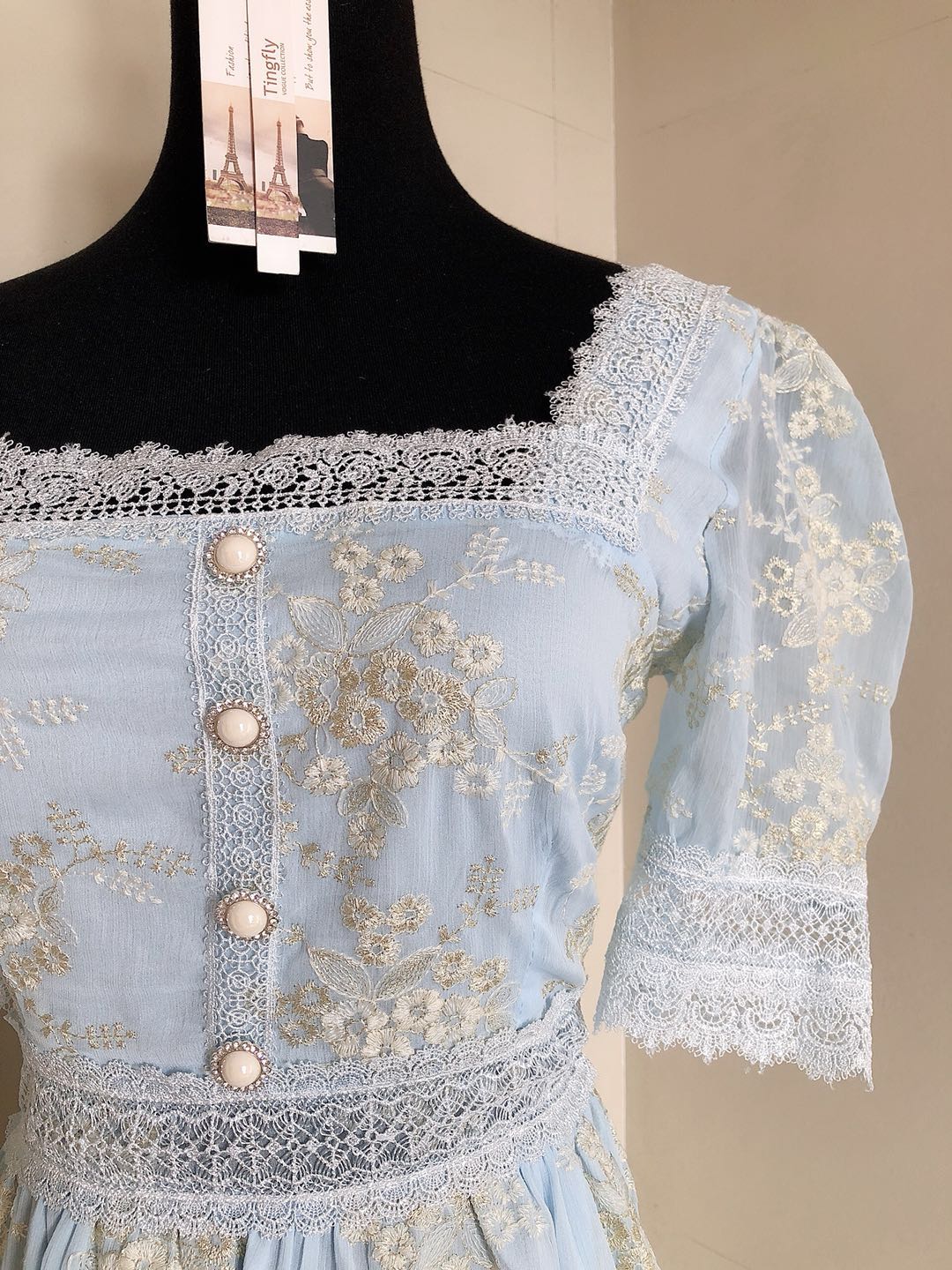 JuliaFashion-Cottagecore Square Collar Vintage Midi Dress