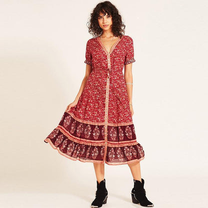 JuliaFashion - 2024 V-Neck Loose Summer Style Midi Dress