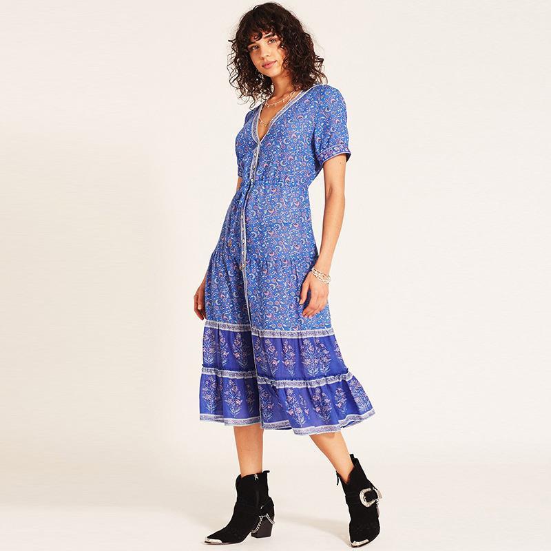 JuliaFashion - 2024 V-Neck Loose Summer Style Midi Dress